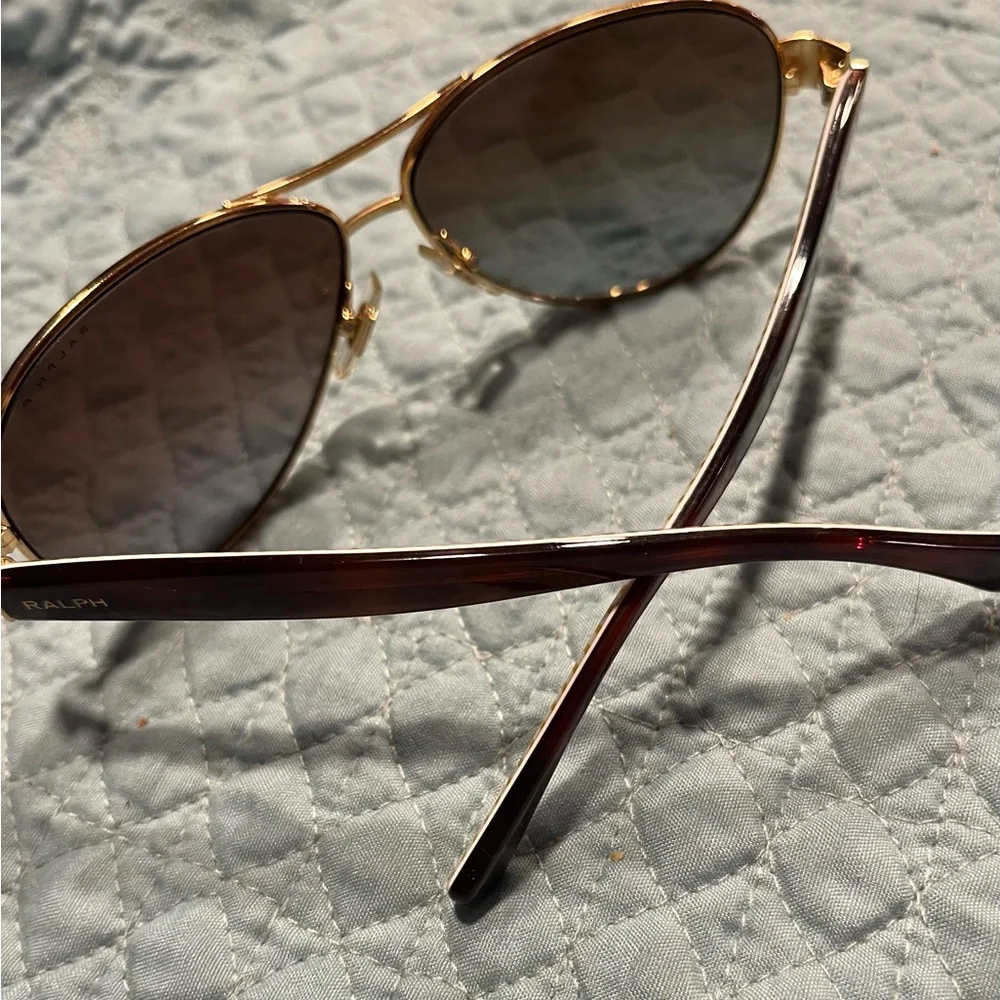 Ralph Lauren Gold and Brown Aviator Sunglasses - Picture 4 of 5